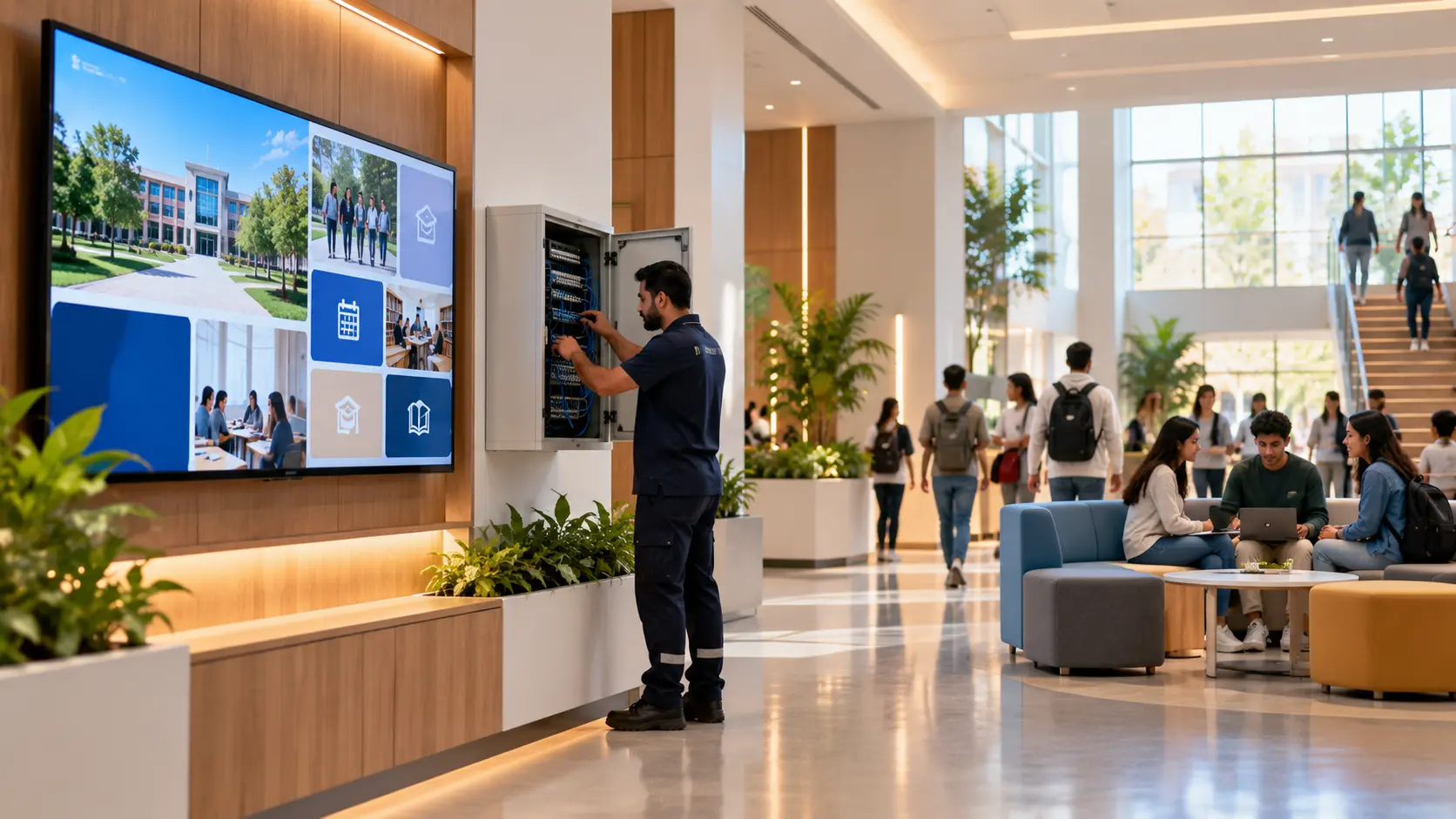 IPTV information display in an institutional hall for communication and television services